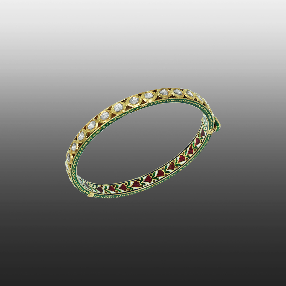 Polki Bangle with Red Look and Green Red Enamel Backside